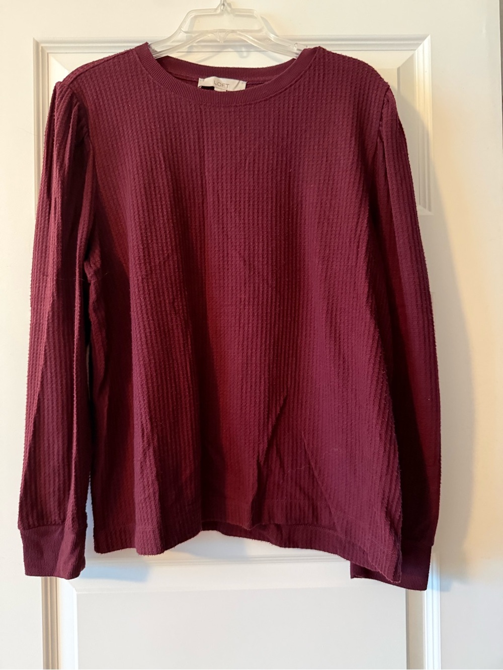 LOFT Long-Sleeve Waffle Knit Top - Wine